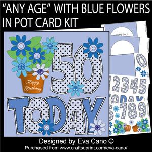 'any Age' with Blue Flowers in Pot Card Kit