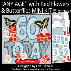 'any Age' with Red Flowers & Butterflies Mini Kit