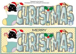 Cat in Blue Stocking Christmas Large Dl