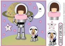 Space Girl and Dog 8x8 Quick Card