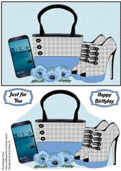 Plaid Handbag, Shoes, Blue Poppies & Smartphone