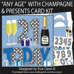 'any Age' with Champagne & Presents Card Kit