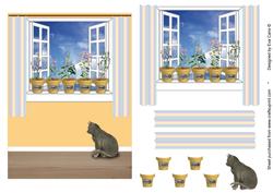 Herb Pots, Window and Cat Decoupage