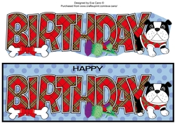 Bertie Bulldog in red tartan coat BIRTHDAY large dl 2