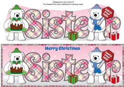 Monty Polar Bear and friend with Christmas pudding and sign SISTER large dl 2