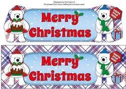 Monty Polar Bear and friend with Christmas pudding and sign MERRY CHRISTMAS large dl