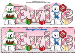 Monty Polar Bear and friend with Christmas pudding and sign EVIE large dl
