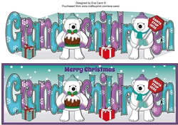 Monty Polar Bear and friend with Christmas pudding and sign GRANDCHILDREN large dl