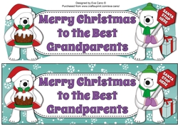 Monty Polar Bear and friend with Christmas pudding and sign BEST GRANDPARENTS large dl