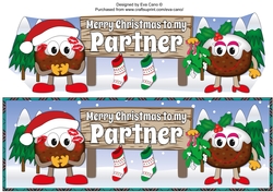 Crazy Christmas Pudding Couple with Mistletoe and big sign PARTNER large dl