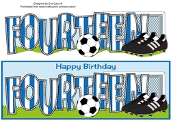 Football Boots & Football with blue & white stripes FOURTEEN large dl