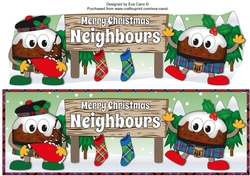 Crazy Scottish Christmas Puddings with big sign NEIGHBOURS large dl