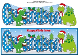 Christmas Dinosaurs with Christmas pudding and present GRANDSON large dl