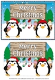 Christmas Fat Penguins Eating Ice Cream with sign CHRISTMAS a5