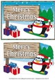 Christmas Fat Penguin Snowboarding with sign CHRISTMAS a5