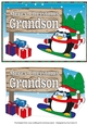 Christmas Fat Penguin Snowboarding with sign GRANDSON a5