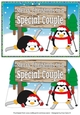 Christmas Fat Penguins Skiing with sign SPECIAL COUPLE a5