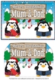 Scottish Christmas Fat Penguins with sign MUM & DAD a5
