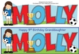 Girl Footballer in blue MOLLY 9th Granddaughter large dl
