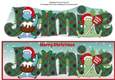 Christmas Dinosaurs with Christmas pudding and sign JAMIE large dl