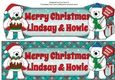 Monty Polar Bear and friend with Christmas pudding and sign LINDSAY & HOWIE large dl