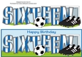 Football Boots & Football with blue & white stripes SIXTEEN large dl
