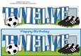 Football Boots & Football with blue & white stripes TWELVE large dl