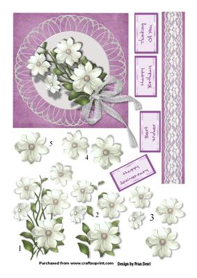 White Flowers and Lace on Purple Background