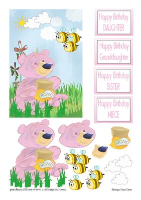 Honey Bear Birthday Pink