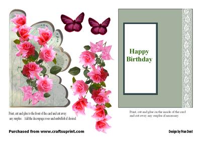 Pink Roses Happy Birthday Card