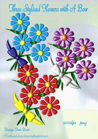 Three Stylised Flowers with a Bow