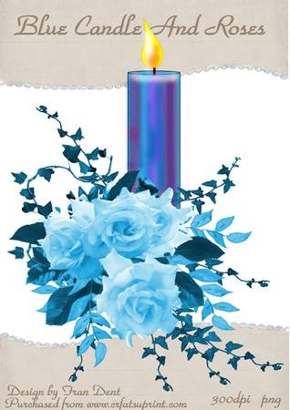 Blue Candle and Roses