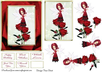 Red Rose Fairy with Butterflies