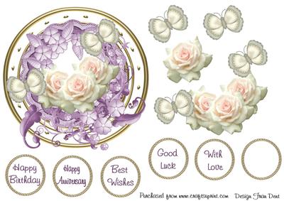Roses with Lilac Flowers and a Gold Frame