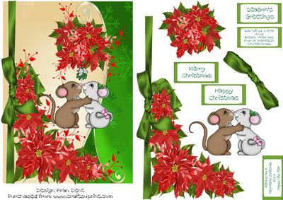 Poinsettia and Two Romantic Mice