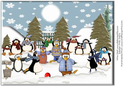 Penguins Playing Football in the Snow Topper.