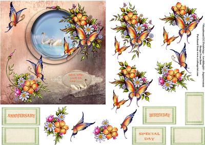 Flowers, Swans and Butterflies