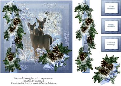 Deer in the Snow with Pinecones