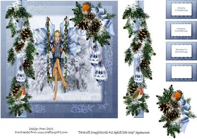 Blue Christmas Fairy with Robins and Crystals
