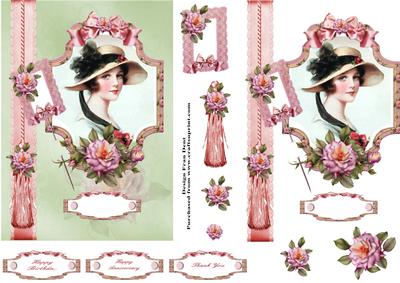 Beauty and Rose Card Front with Decoupage