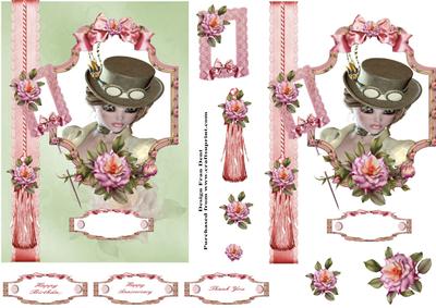 Beauty and Rose Card Front with Decoupage
