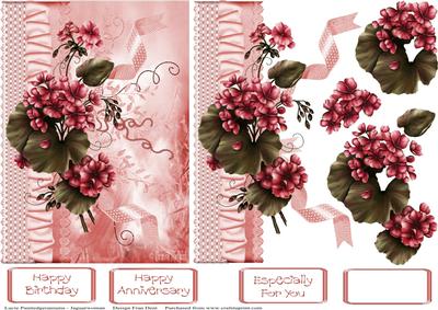 Geraniums on Ribbon and Lace