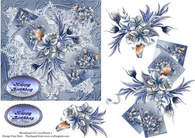 Blue and Lace Floral Birthday Card
