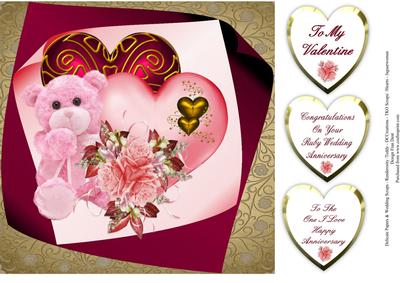Pink Teddy and Hearts Topper