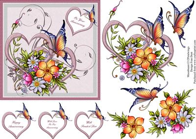 Two Floral Hearts and a Butterfly Step by Step