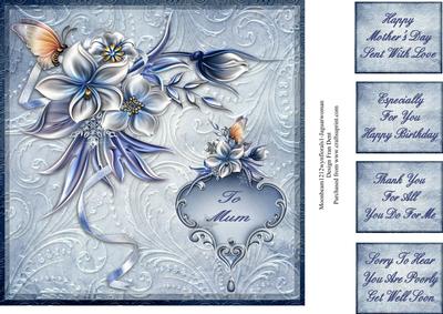 Blue Florals and Butterflies 8x8 Topper
