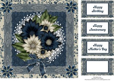 Blue Flowers and Lace 8x8 Topper