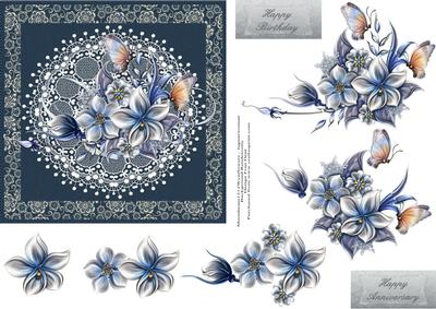 Silver and Blue with Butterflies and Lace Step by Step