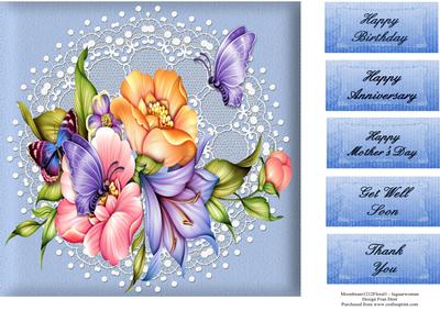 Rainbow Flowers, Butterflies and Lace 2 8x8 Topper