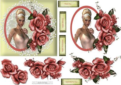 Beauty in Pink and the Roses 5.5x5.5